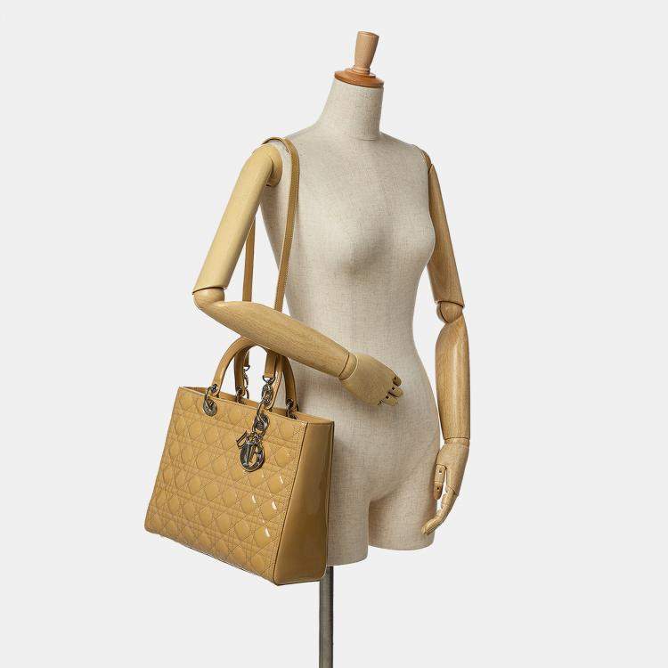 Pre Owned Dior Yellow Large Patent Cannage Lady Dior Bag