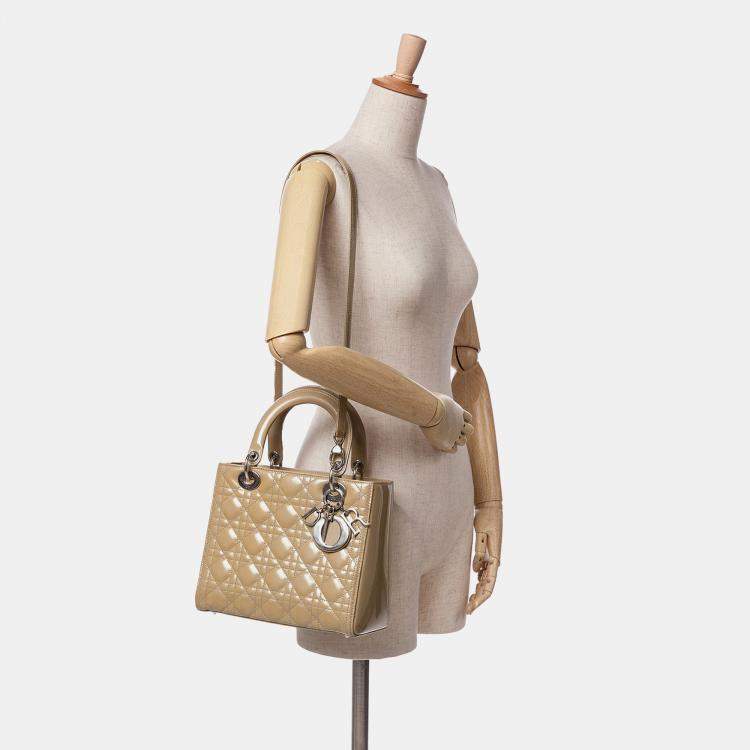 Pre Owned Dior Brown Medium Patent Cannage Lady Dior Bag