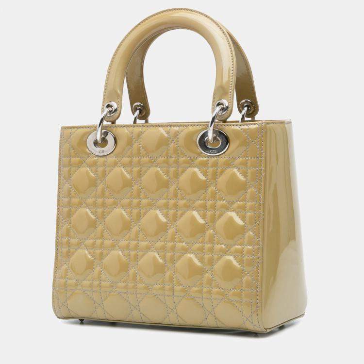 Pre Owned Dior Brown Medium Patent Cannage Lady Dior Bag