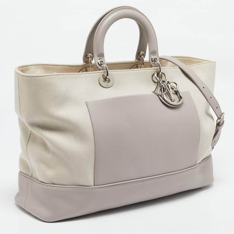 Pre Owned Dior Grey/Beige Canvas and Leather Nappy Diaper Bag
