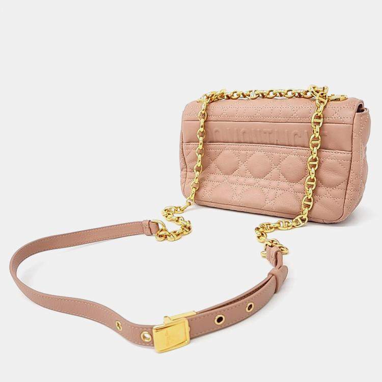 Pre Owned Dior Pink/Beige Leather Caro Small Shoulder Bag