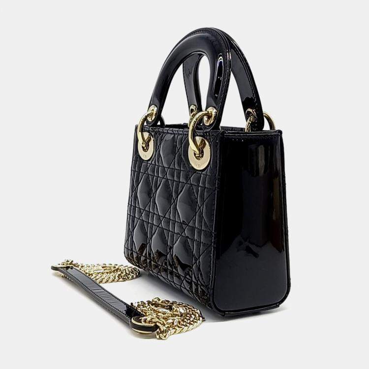 Pre Owned Dior Black Patent Leather Patent Cannage Lady Mini Bag