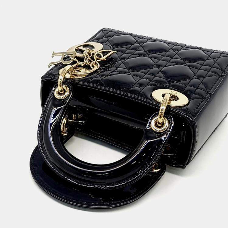 Pre Owned Dior Black Patent Leather Patent Cannage Lady Mini Bag