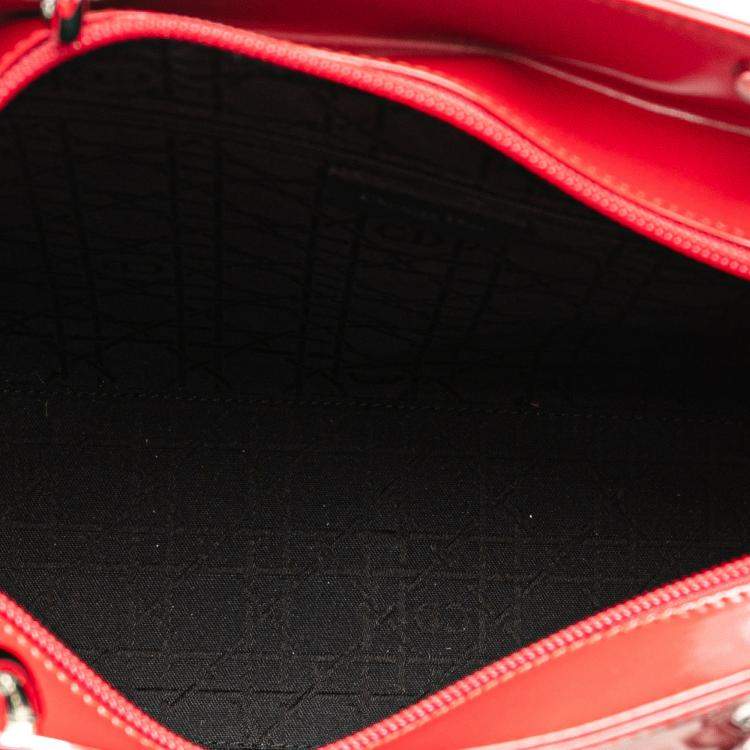 Pre Owned Dior Red Large Patent Lady Dior Bag