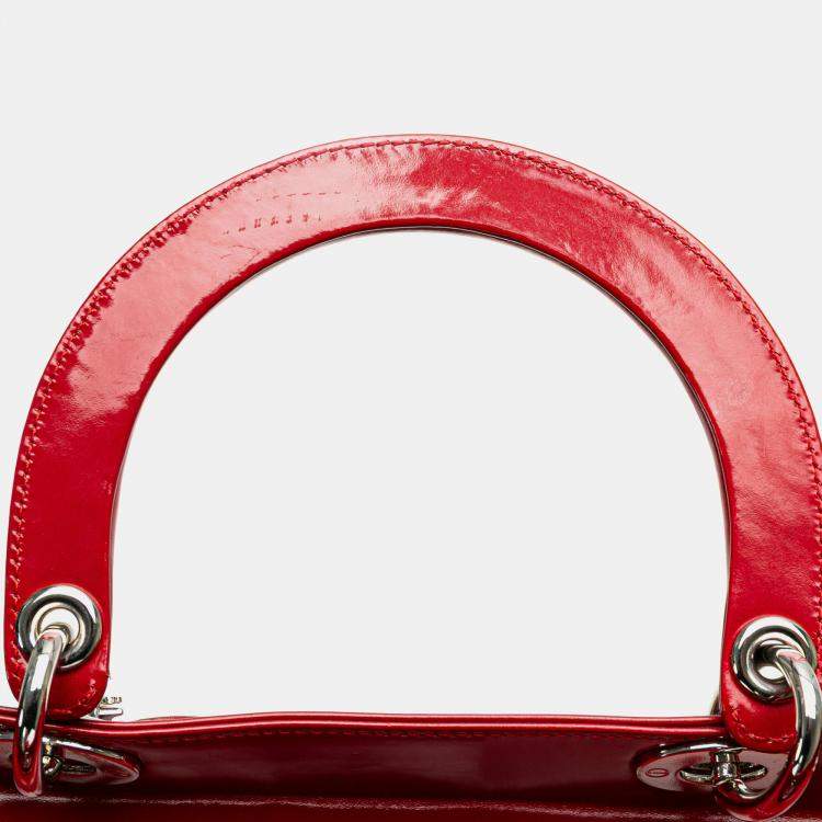 Pre Owned Dior Red Large Patent Lady Dior Bag