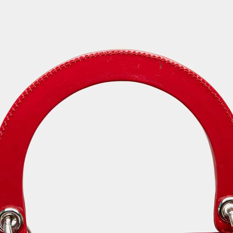 Pre Owned Dior Red Large Patent Lady Dior Bag