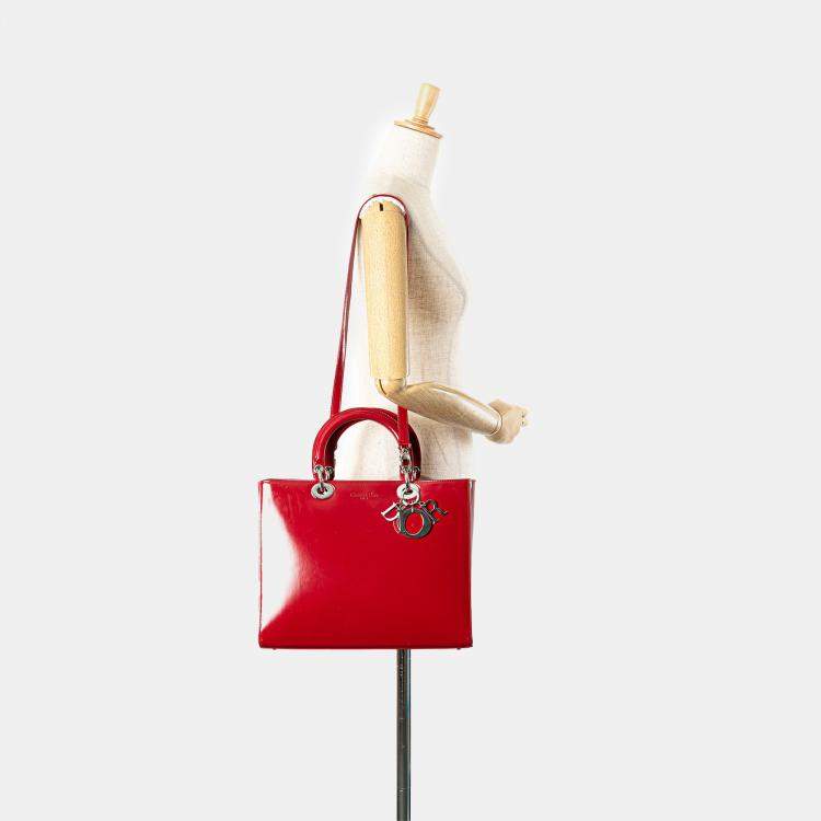 Pre Owned Dior Red Large Patent Lady Dior Bag