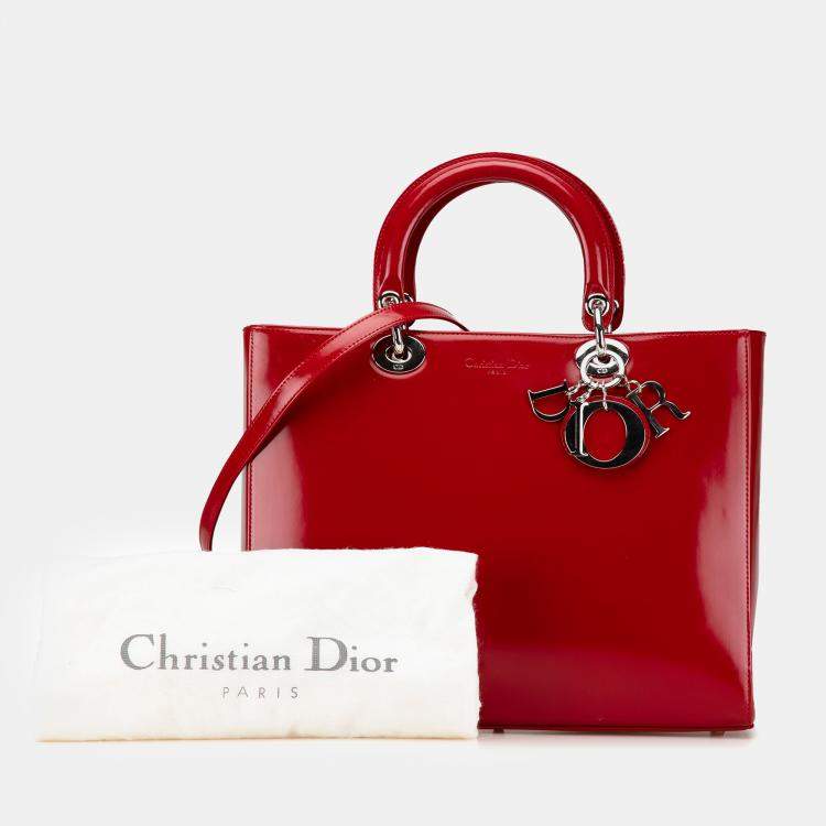 Pre Owned Dior Red Large Patent Lady Dior Bag