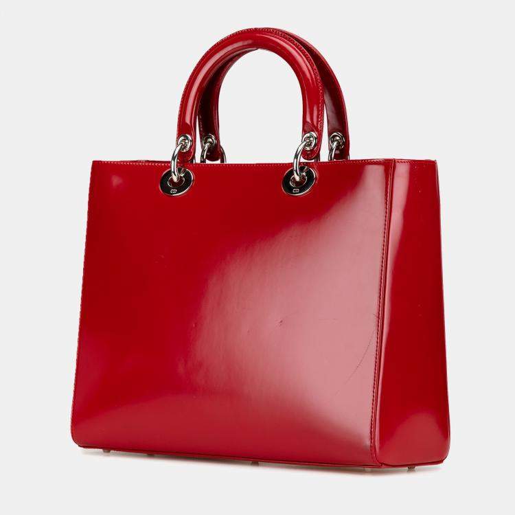 Pre Owned Dior Red Large Patent Lady Dior Bag