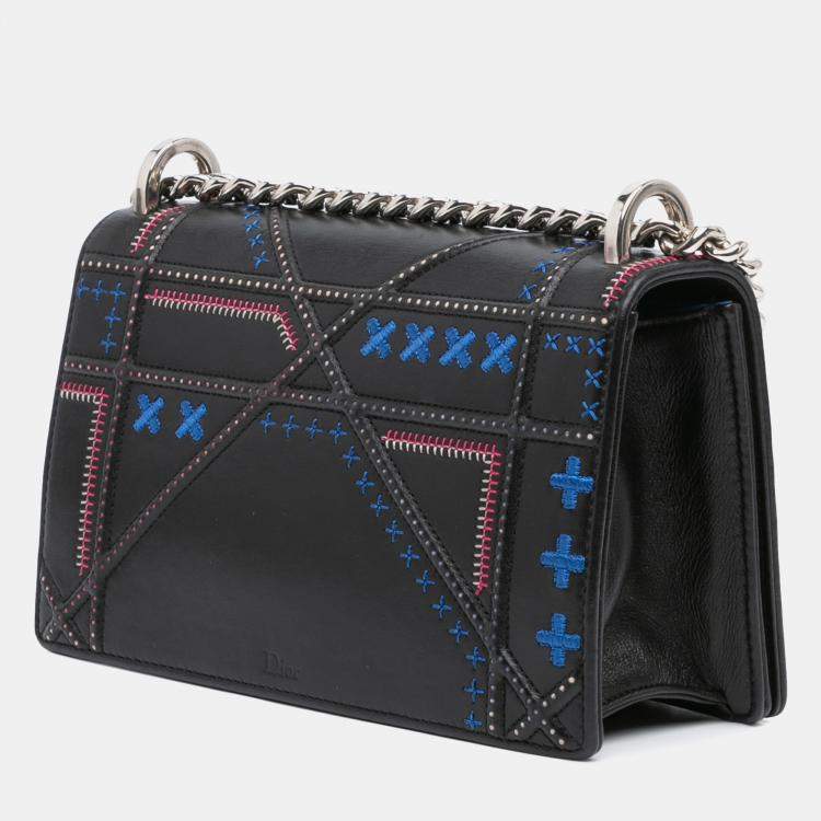 Pre Owned Dior Black Medium Calfskin Stitch Diorama Flap Bag