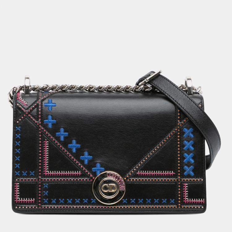 Pre Owned Dior Black Medium Calfskin Stitch Diorama Flap Bag
