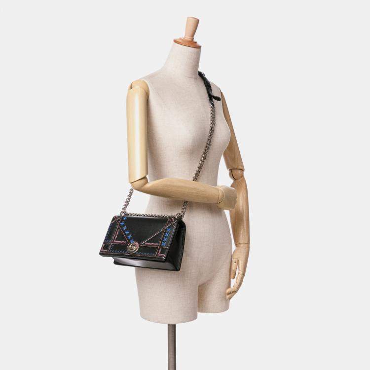 Pre Owned Dior Black Medium Calfskin Stitch Diorama Flap Bag