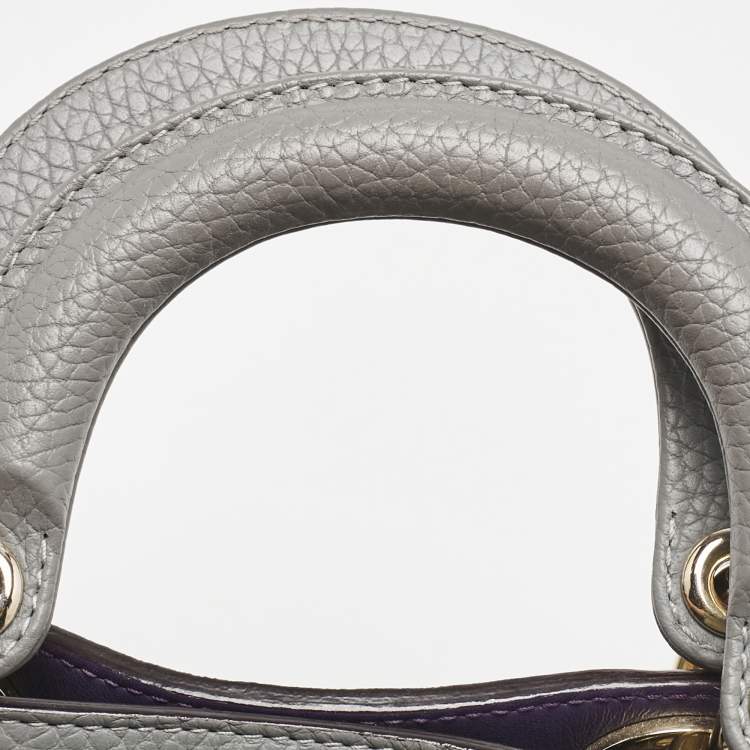 Pre Owned Dior Grey Leather Mini Diorissimo Tote