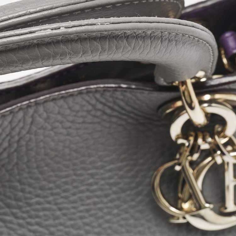 Pre Owned Dior Grey Leather Mini Diorissimo Tote