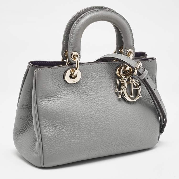 Pre Owned Dior Grey Leather Mini Diorissimo Tote