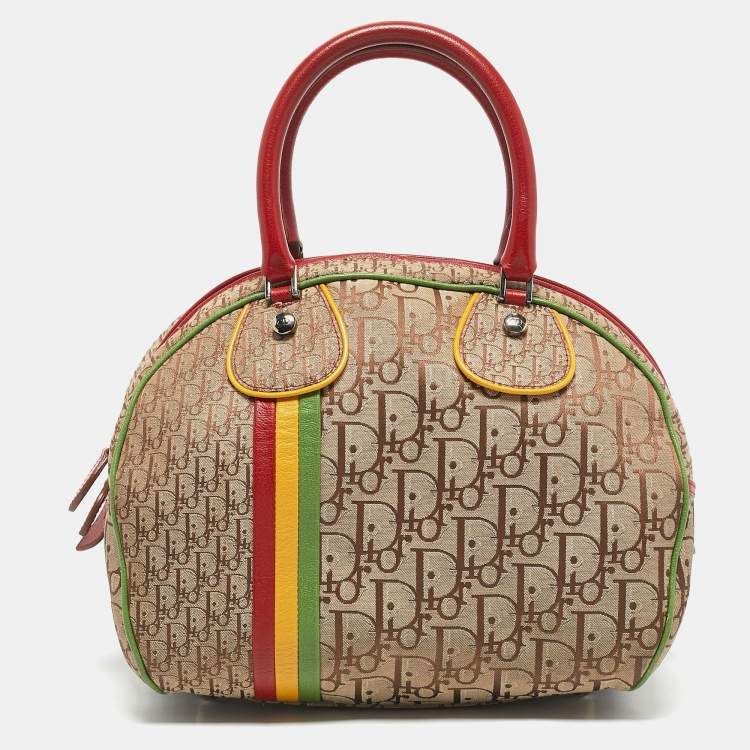 Pre Owned Dior Multicolor Oblique Canvas and Leather Trotter Rasta Bowler Bag