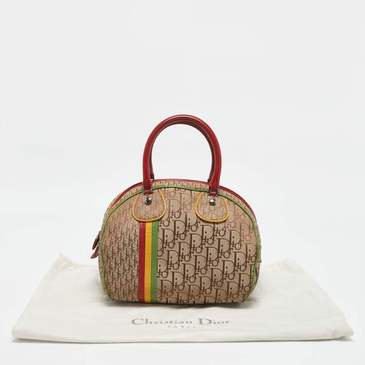 Pre Owned Dior Multicolor Oblique Canvas and Leather Trotter Rasta Bowler Bag
