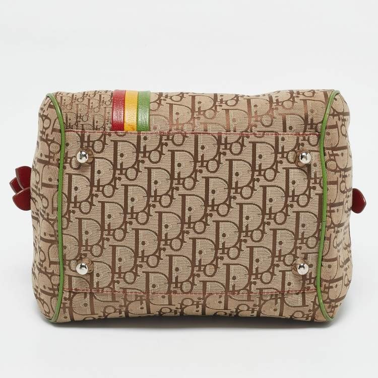 Pre Owned Dior Multicolor Oblique Canvas and Leather Trotter Rasta Bowler Bag