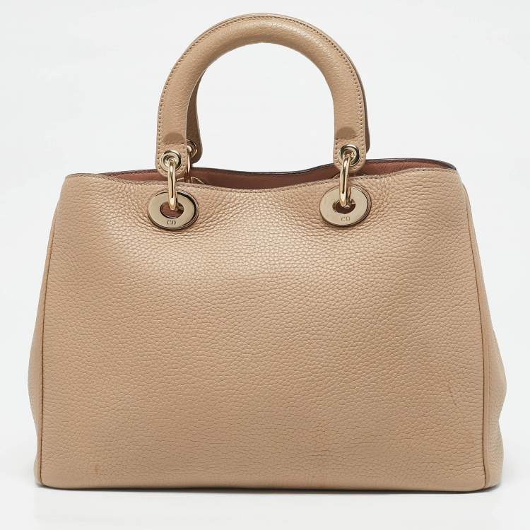 Pre Owned Dior Beige Leather Medium Diorissimo Shopper Tote