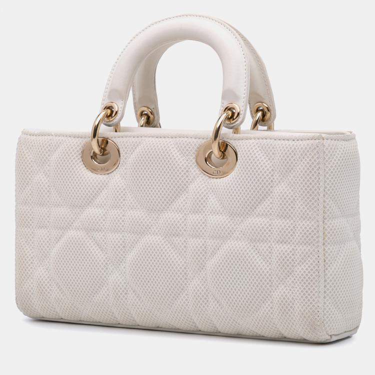 Pre Owned Dior White Medium Technical Fabric Macrocannage Lady D Joy Bag