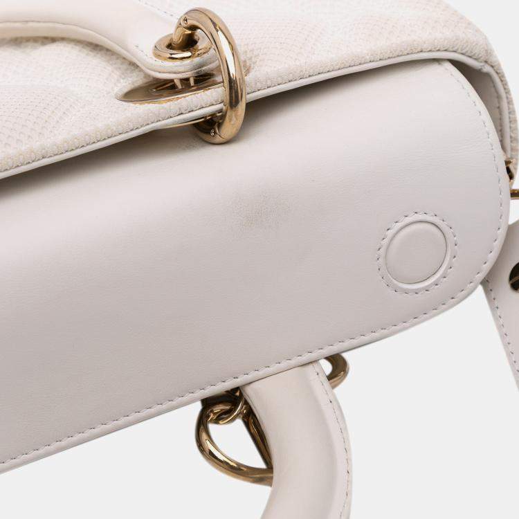 Pre Owned Dior White Medium Technical Fabric Macrocannage Lady D Joy Bag