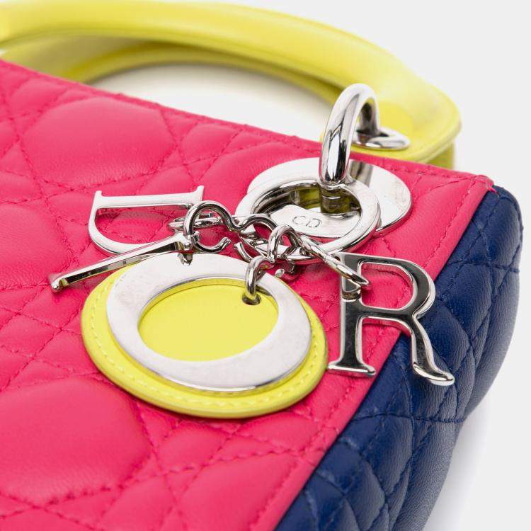 Pre Owned Dior Tricolor Lambskin Cannage Mini Lady Dior Tote Bag