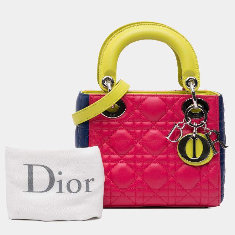 Pre Owned Dior Tricolor Lambskin Cannage Mini Lady Dior Tote Bag