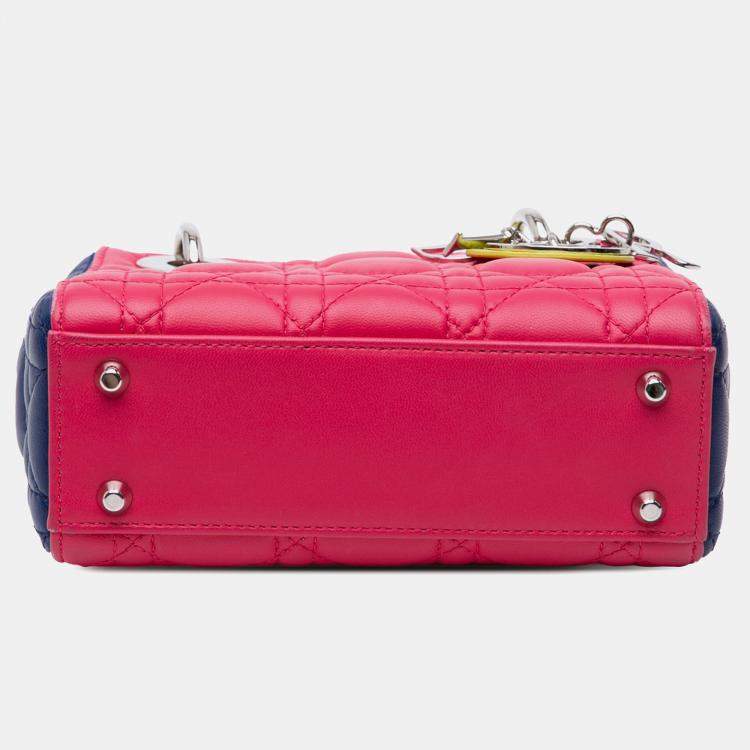 Pre Owned Dior Tricolor Lambskin Cannage Mini Lady Dior Tote Bag