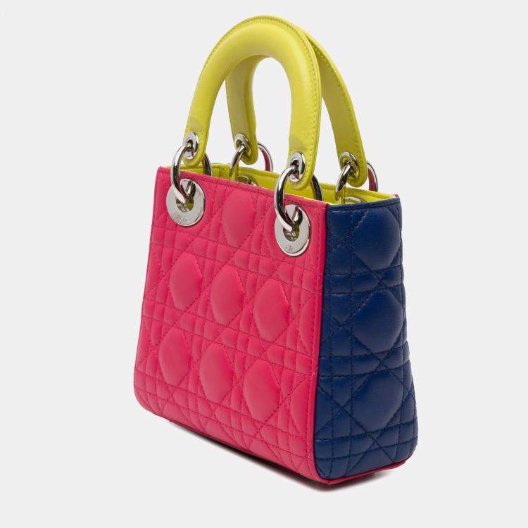 Pre Owned Dior Tricolor Lambskin Cannage Mini Lady Dior Tote Bag