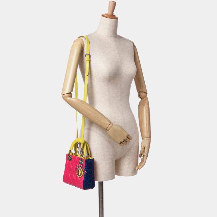 Pre Owned Dior Tricolor Lambskin Cannage Mini Lady Dior Tote Bag
