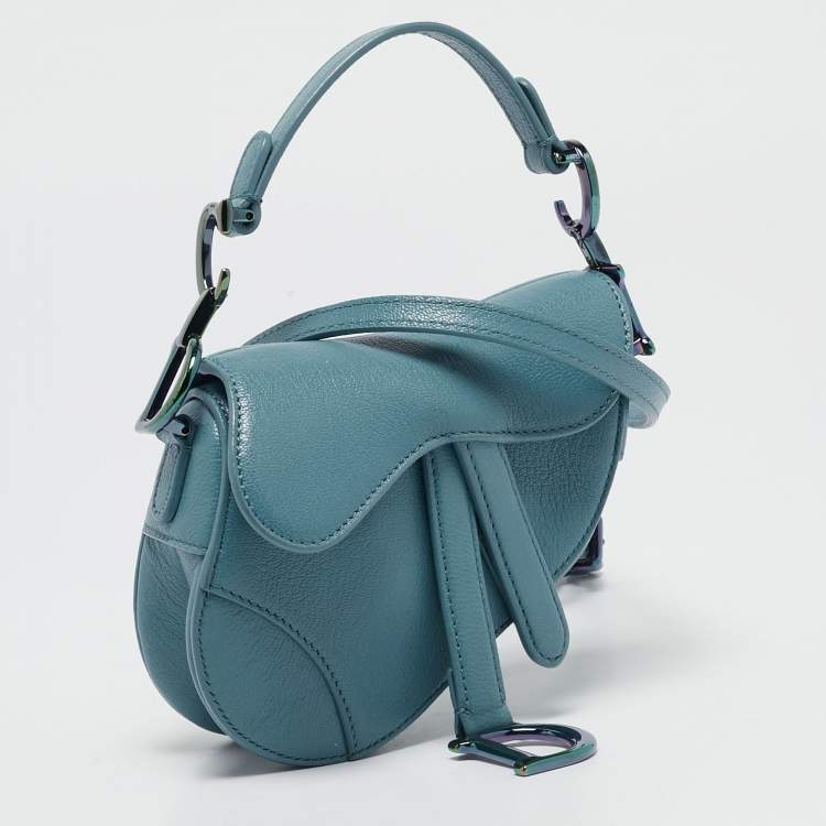 Pre Owned Dior Blue Leather Micro Saddle Bag