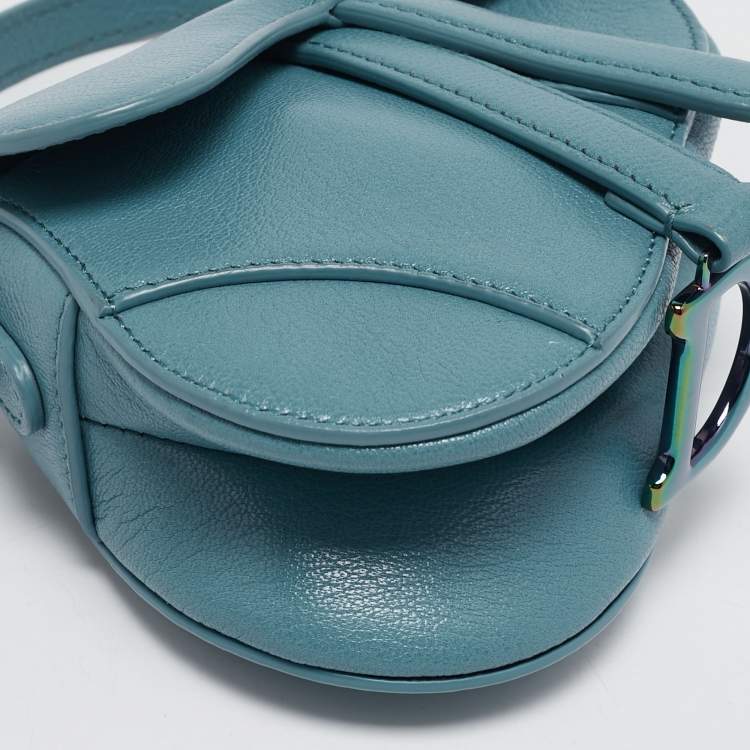 Pre Owned Dior Blue Leather Micro Saddle Bag