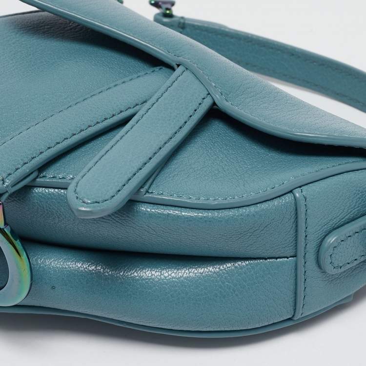Pre Owned Dior Blue Leather Micro Saddle Bag