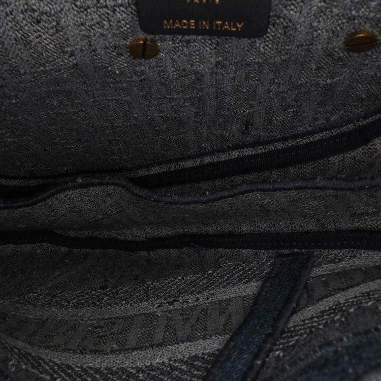 Pre Owned Dior Blue Embroidered Oblique Denim Saddle Bag