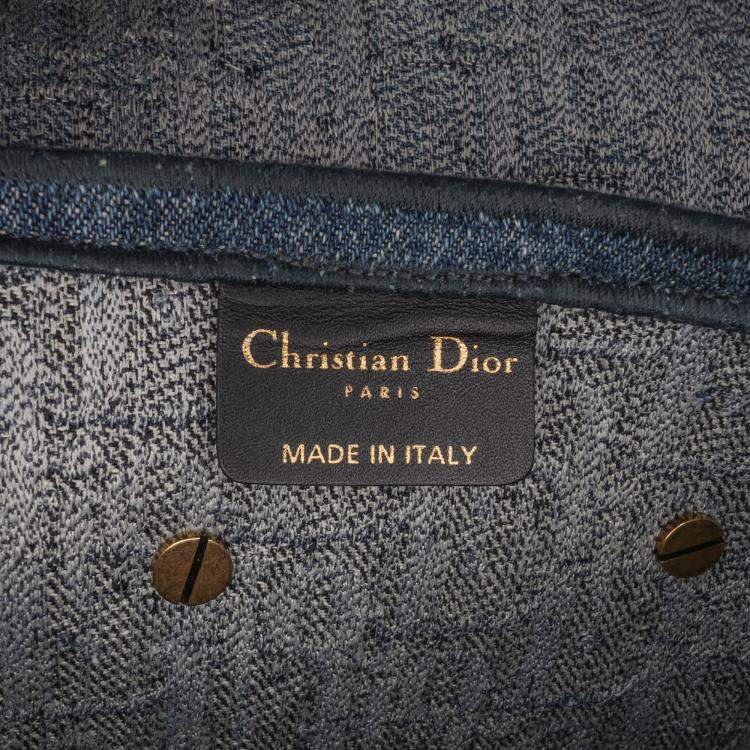 Pre Owned Dior Blue Embroidered Oblique Denim Saddle Bag