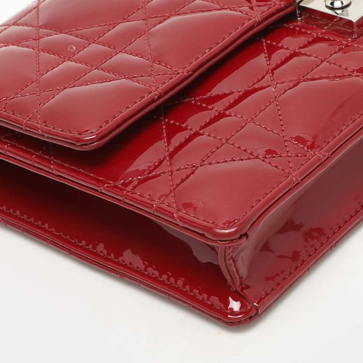 Pre Owned Dior Red Patent Leather Miss Dior Wallet On Chain Pouch