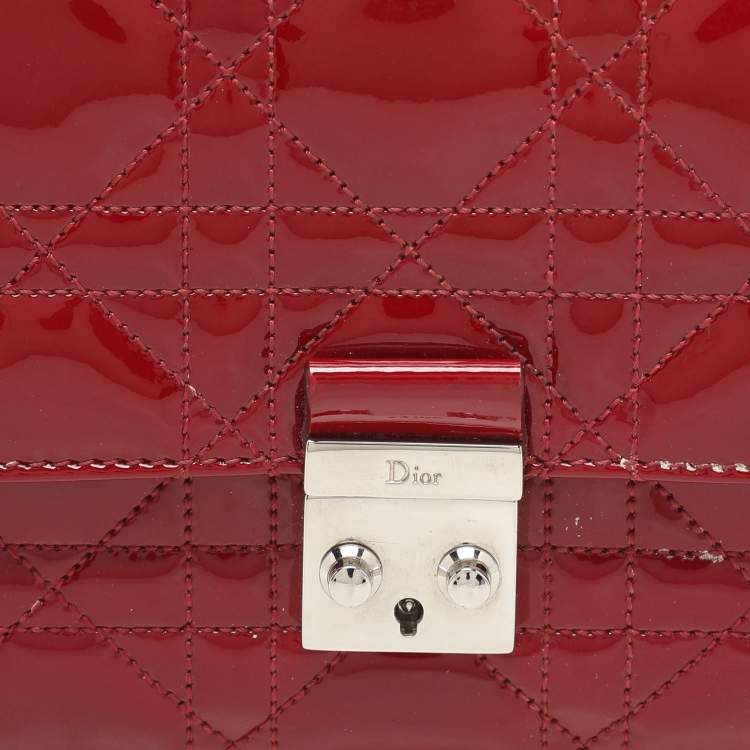 Pre Owned Dior Red Patent Leather Miss Dior Wallet On Chain Pouch