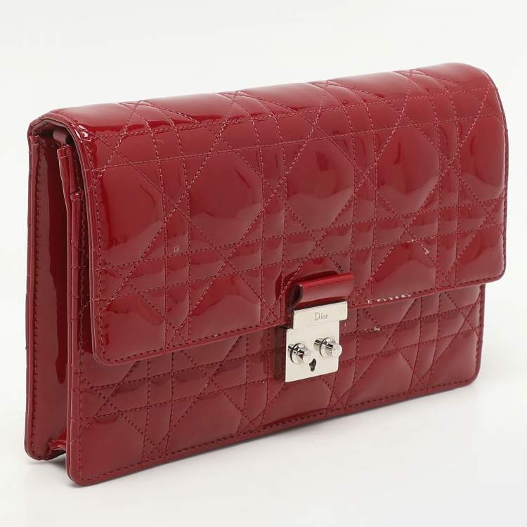 Pre Owned Dior Red Patent Leather Miss Dior Wallet On Chain Pouch