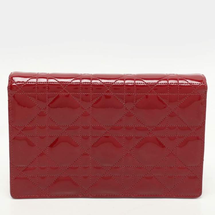 Pre Owned Dior Red Patent Leather Miss Dior Wallet On Chain Pouch