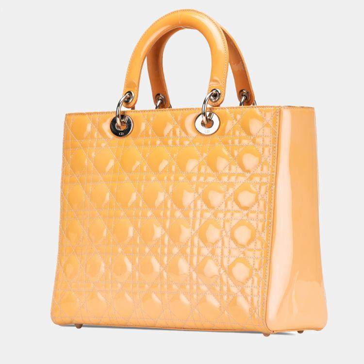Pre Owned Dior Brown Patent Leather Cannage Lady Dior Handbag