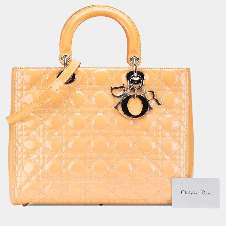 Pre Owned Dior Brown Patent Leather Cannage Lady Dior Handbag