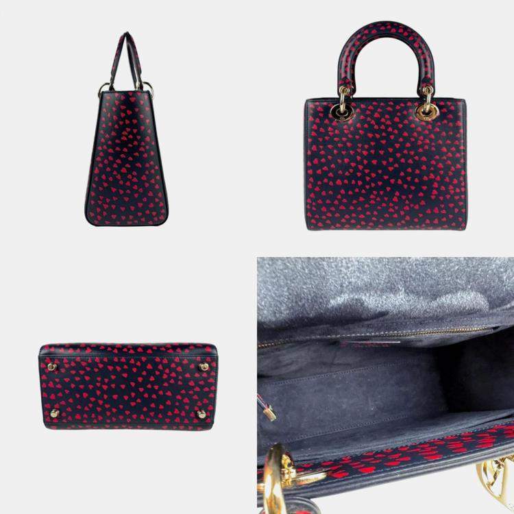 Pre Owned Dior Navy, Red Leather Lady Dior Tote Bag