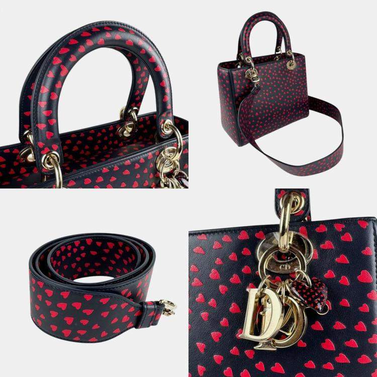Pre Owned Dior Navy, Red Leather Lady Dior Tote Bag