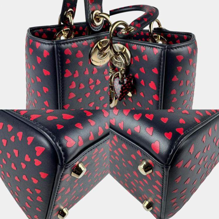 Pre Owned Dior Navy, Red Leather Lady Dior Tote Bag