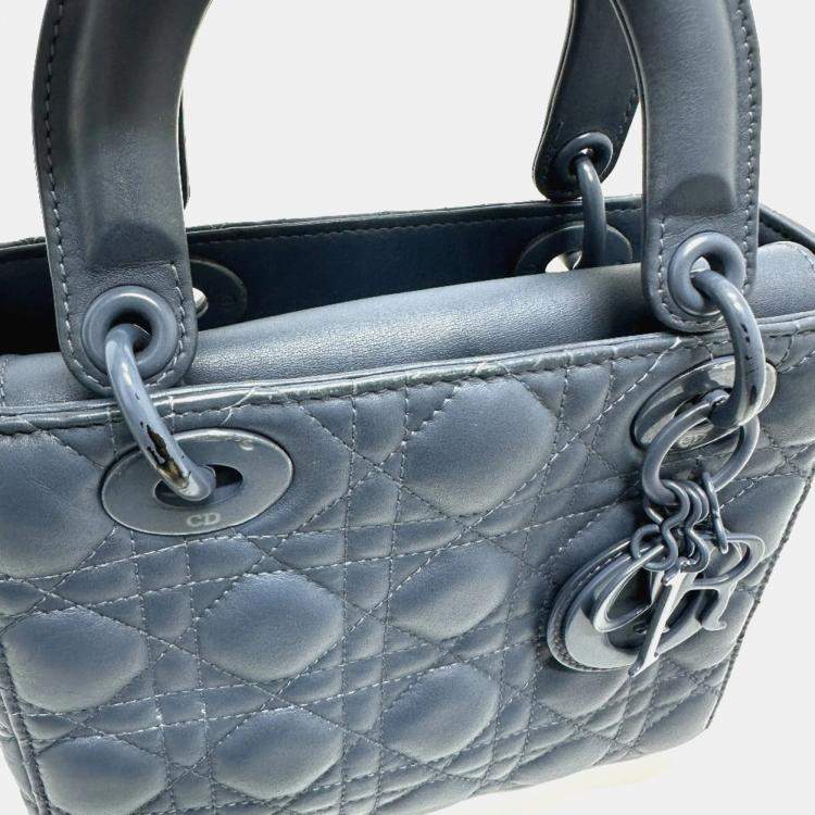 Pre Owned Dior Blue Lambskin Lady Dior Shoulder Bag