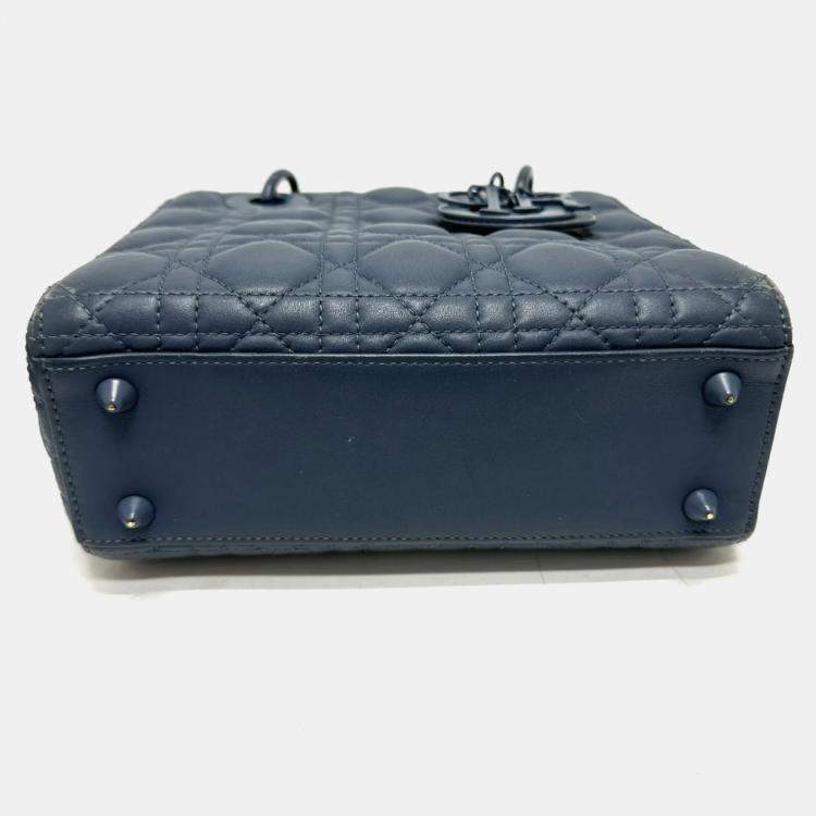 Pre Owned Dior Blue Lambskin Lady Dior Shoulder Bag