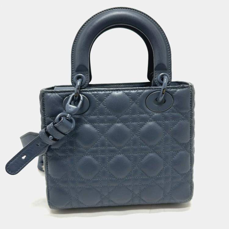 Pre Owned Dior Blue Lambskin Lady Dior Shoulder Bag