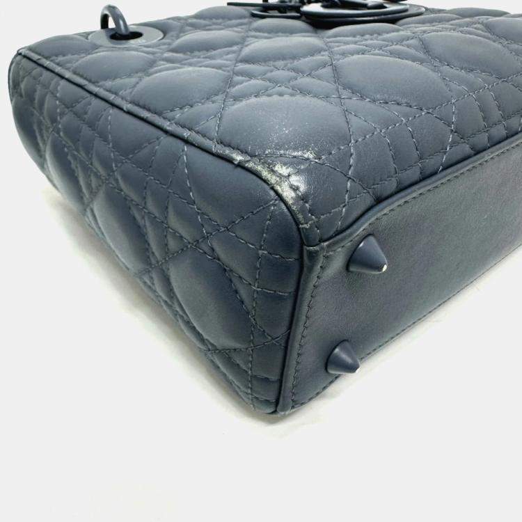 Pre Owned Dior Blue Lambskin Lady Dior Shoulder Bag