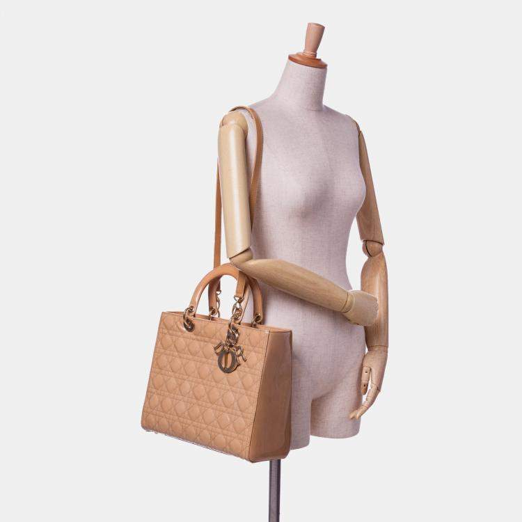 Pre Owned Dior Beige Patent Leather Large Lady Dior Tote Bag