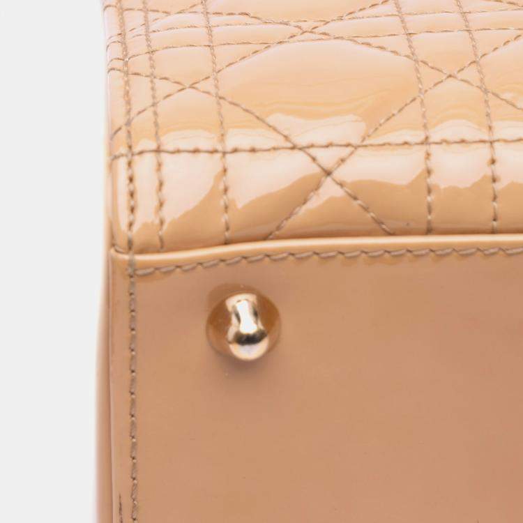 Pre Owned Dior Beige Patent Leather Large Lady Dior Tote Bag